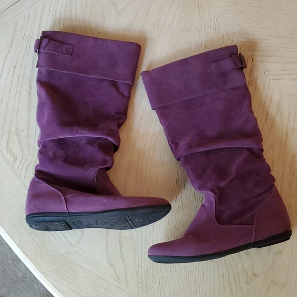 flat purple suede boots
